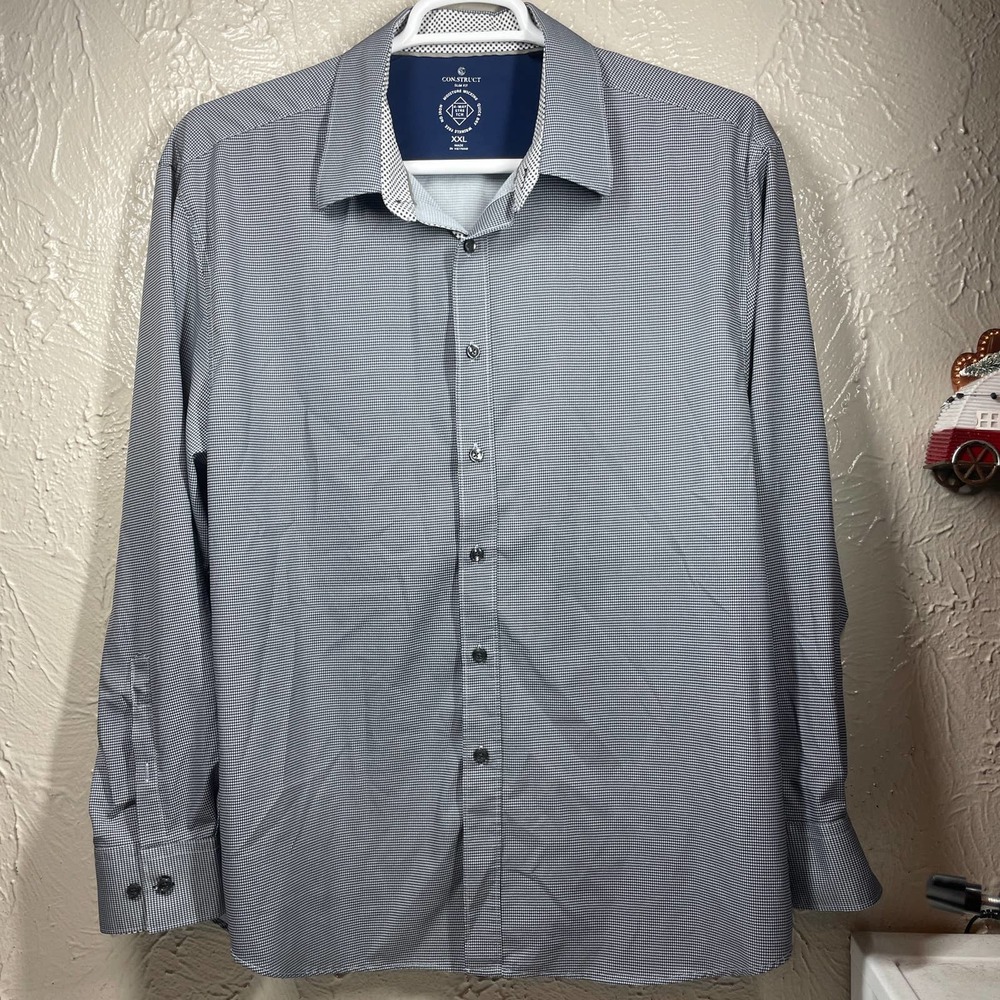 Con.struct Black White Slim Fit QuickDry No Iron Wrinkle Moisture Wick Shirt 2XL
